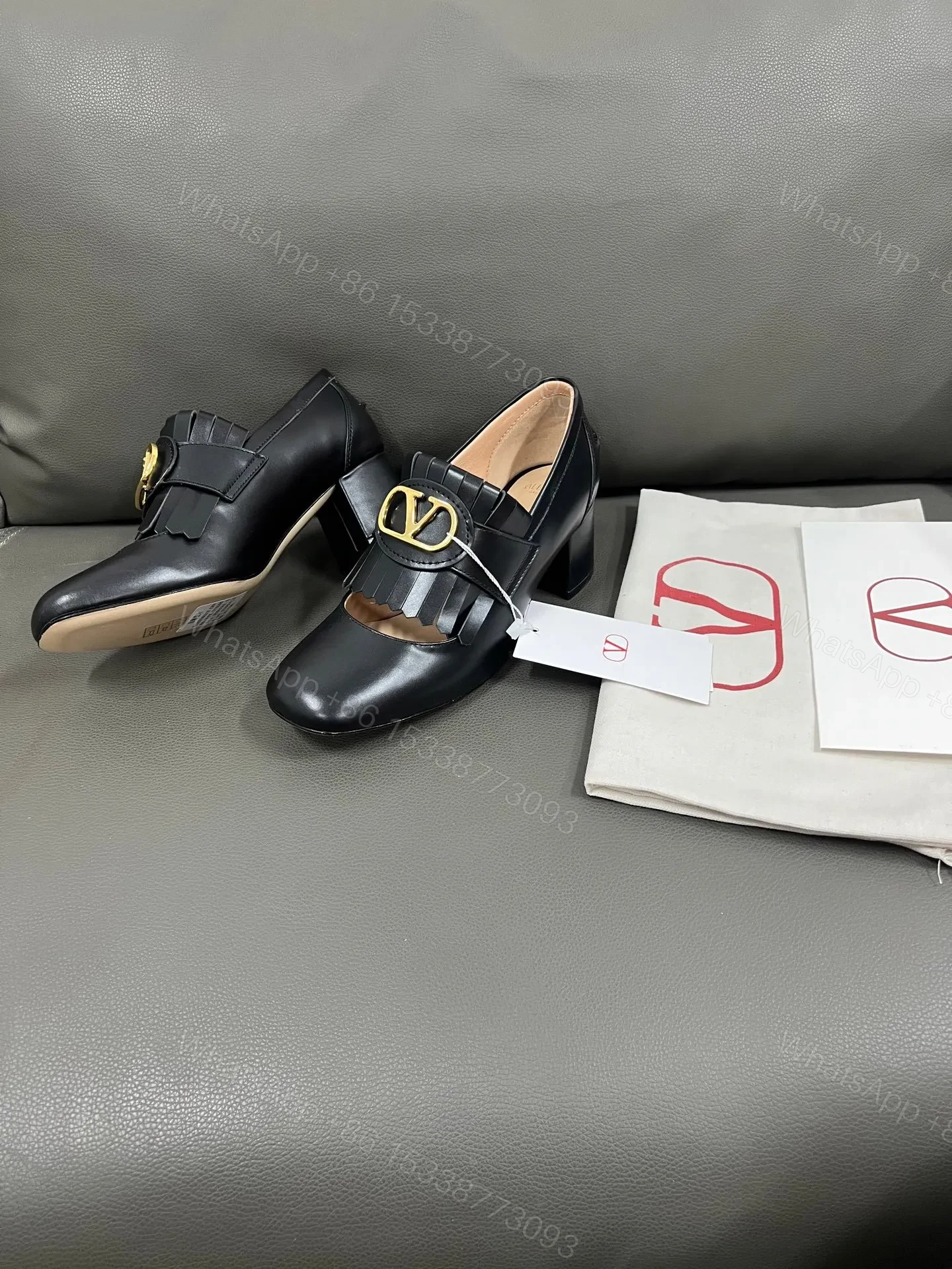 View 4 of Valentino Women Black Leather Fringe Loafers