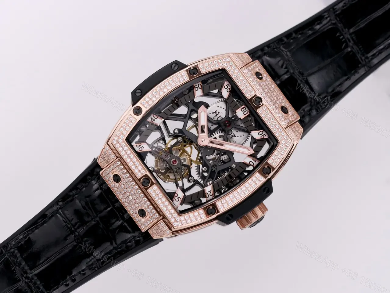 View 7 of Hublot Masterpiece 906 Rose Gold/Platinum Skeleton Tourbillon Watch with Black Leather Strap