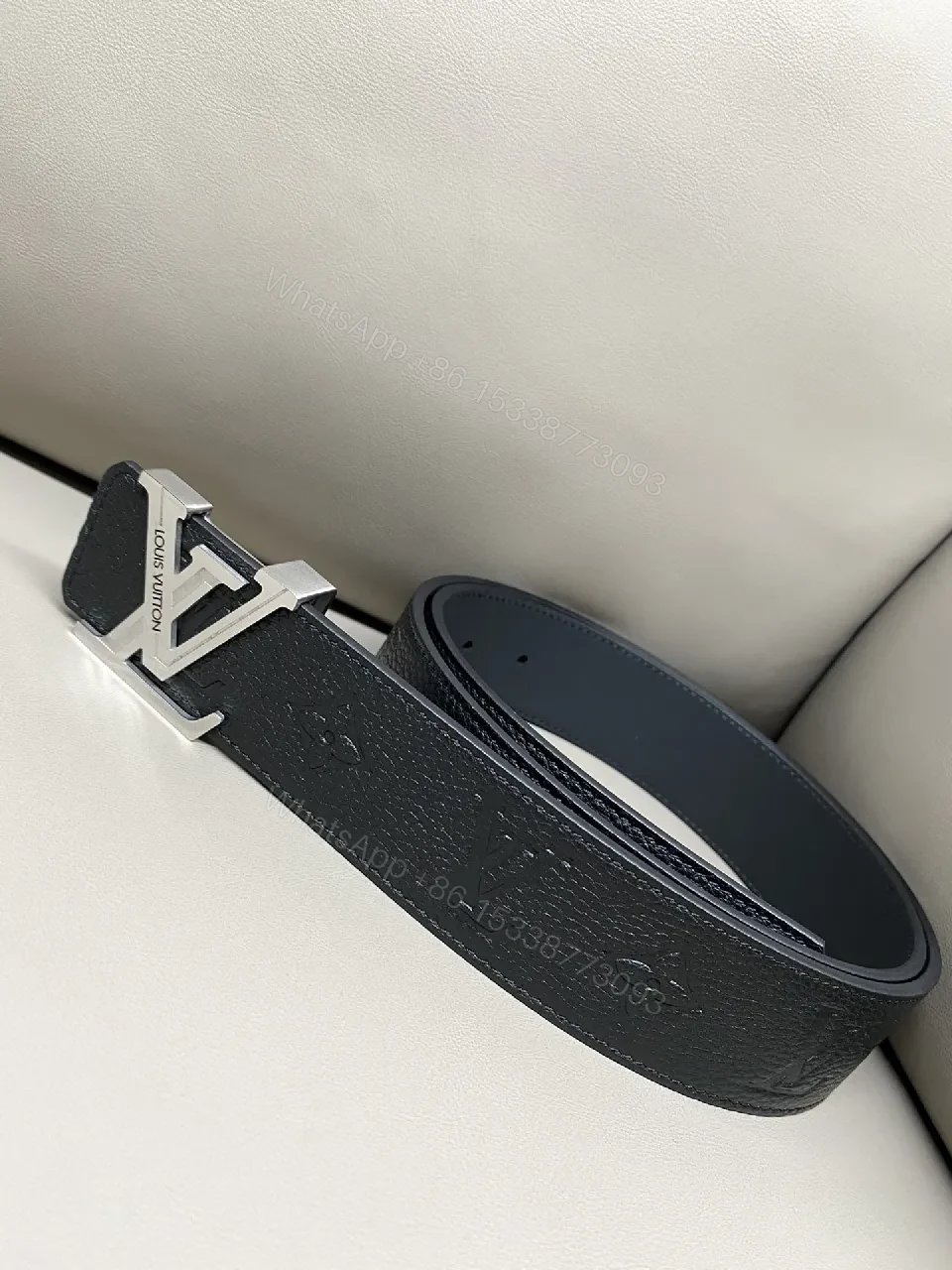 View 7 of Statement Leather Belt with LV-Inspired Hardware - Sleek & All-Season
