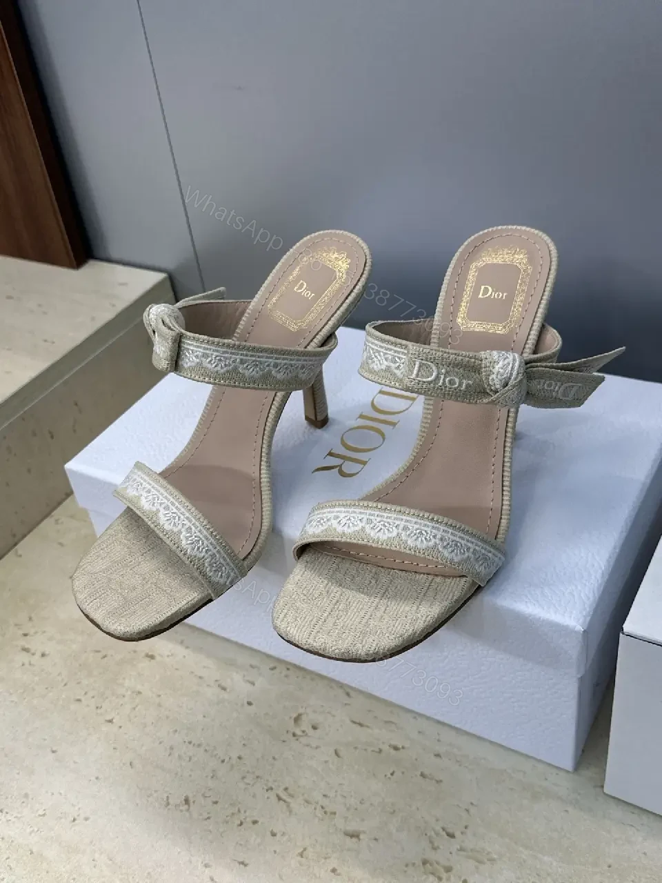 View 5 of Champagne-Embroidered Open-Back Sandals with Cushioned Comfort