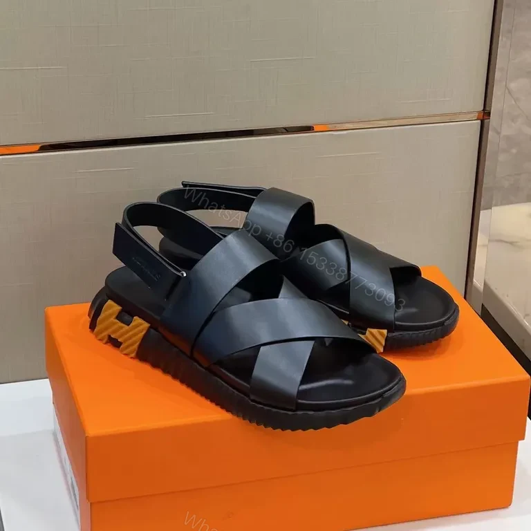 View 7 of Matte-Black Hermes-Influenced Sandals: Sculpted Comfort Platform