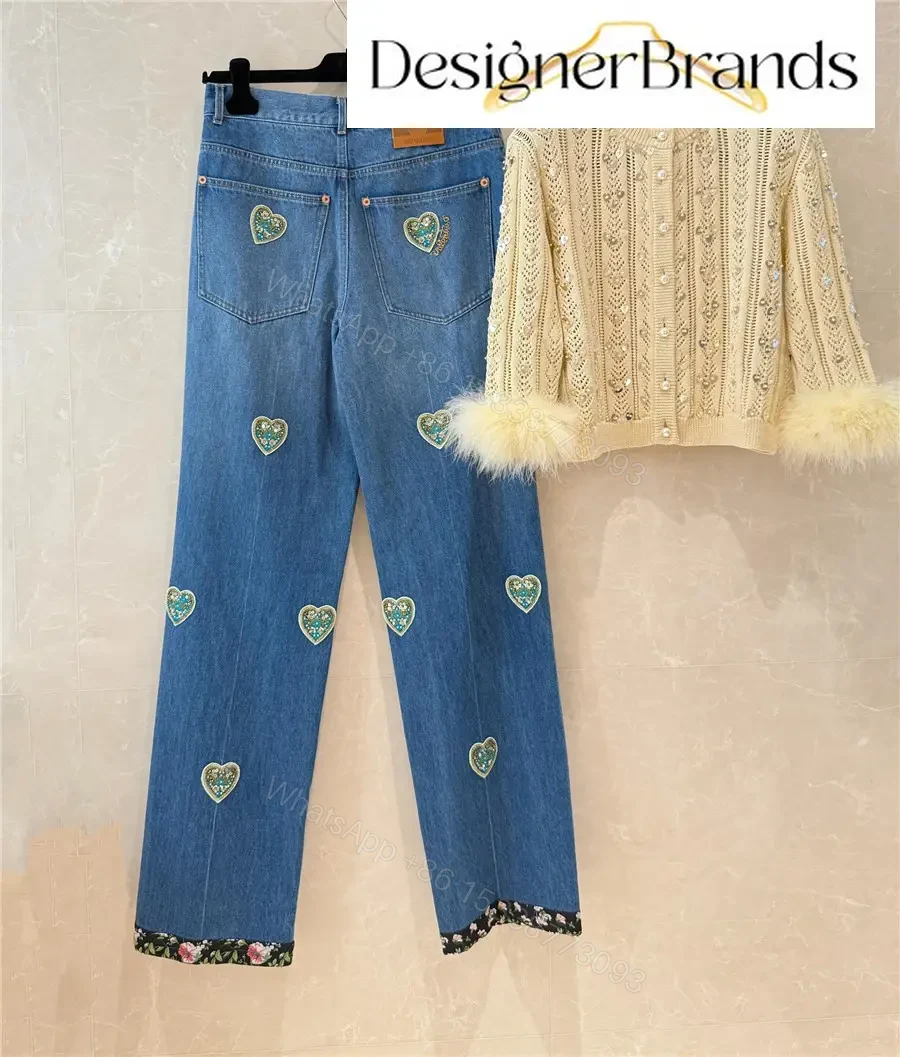 View 3 of Valentino Garavani Embroidered Straight-Leg Jeans