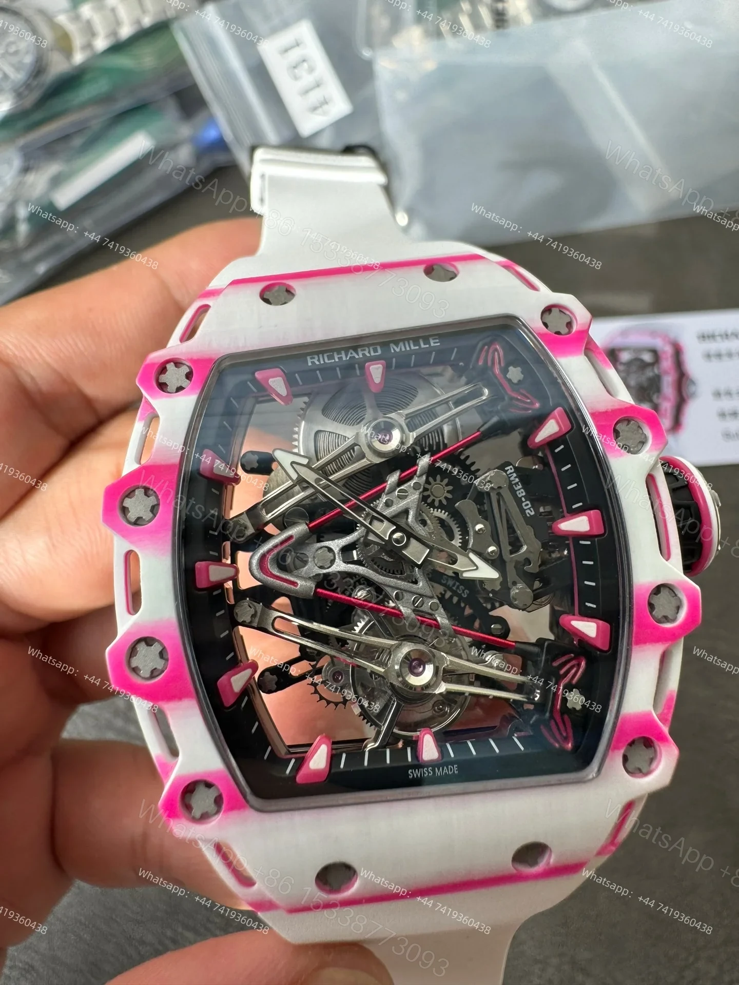 Super Clone Richard Mille RM38-02 Bubba Watson White & Pink Tourbillon — view 1