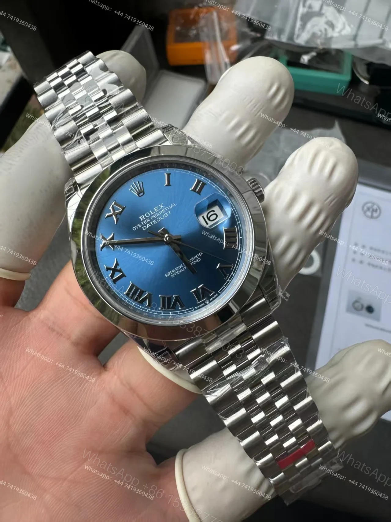 View 7 of Rolex Datejust M126300-0018 1:1 Replica Azzurro Blue Roman Dial Jubilee 41MM 3235 Movement Super Clone Watch