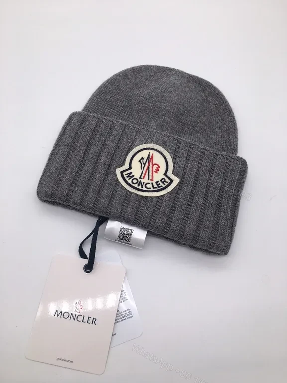 View 2 of Rich Burgundy Moncler Knit Beanie â€” Lux Warmth, Subtle Logo