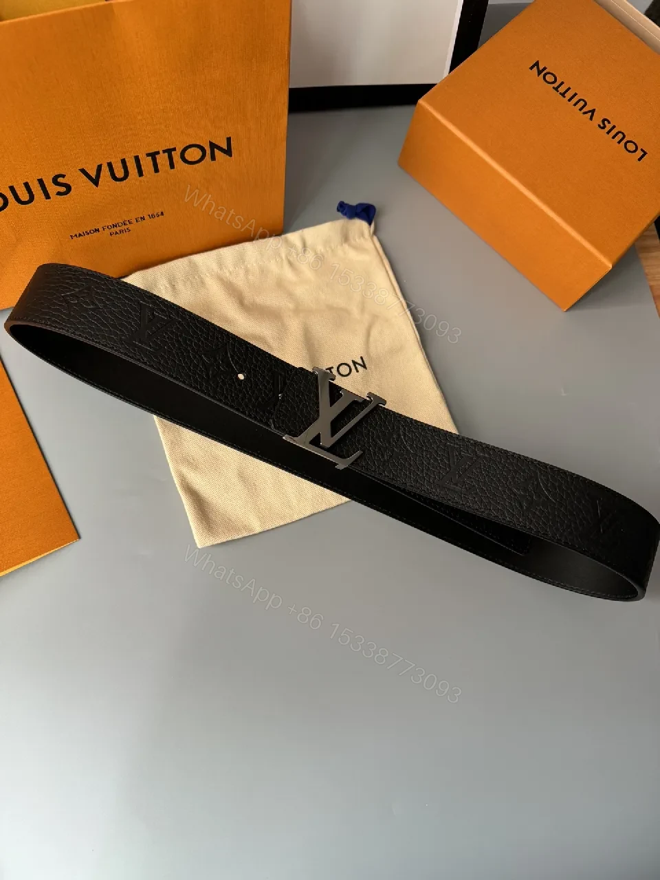 View 2 of Bold Leather Belt: Refined Style, LV Buckle, All-Day Confidence