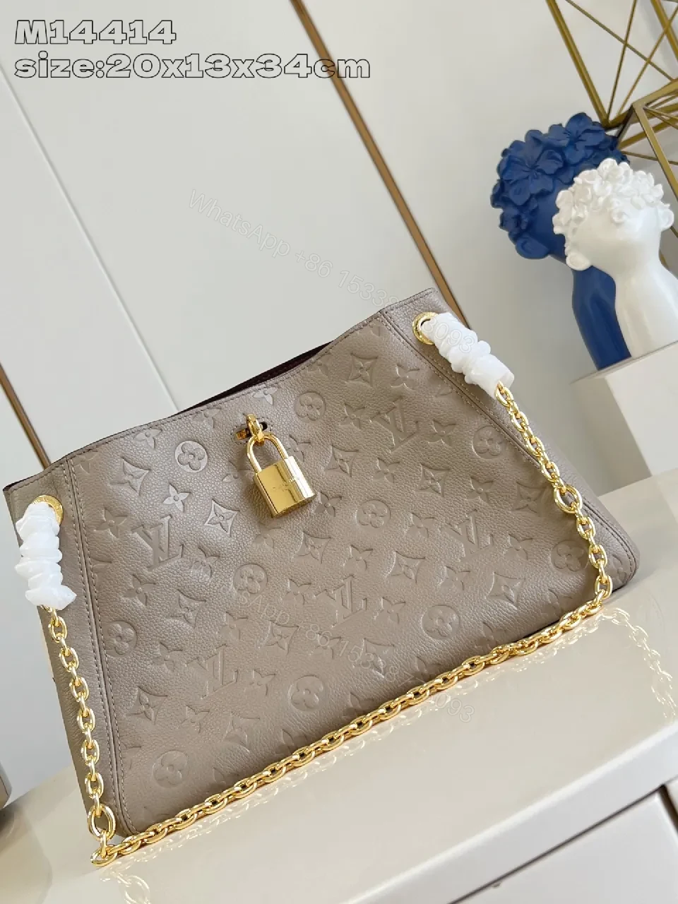 Taupe Quilted Chain Bag - Luxurious Monogram-Style Satchel — view 1