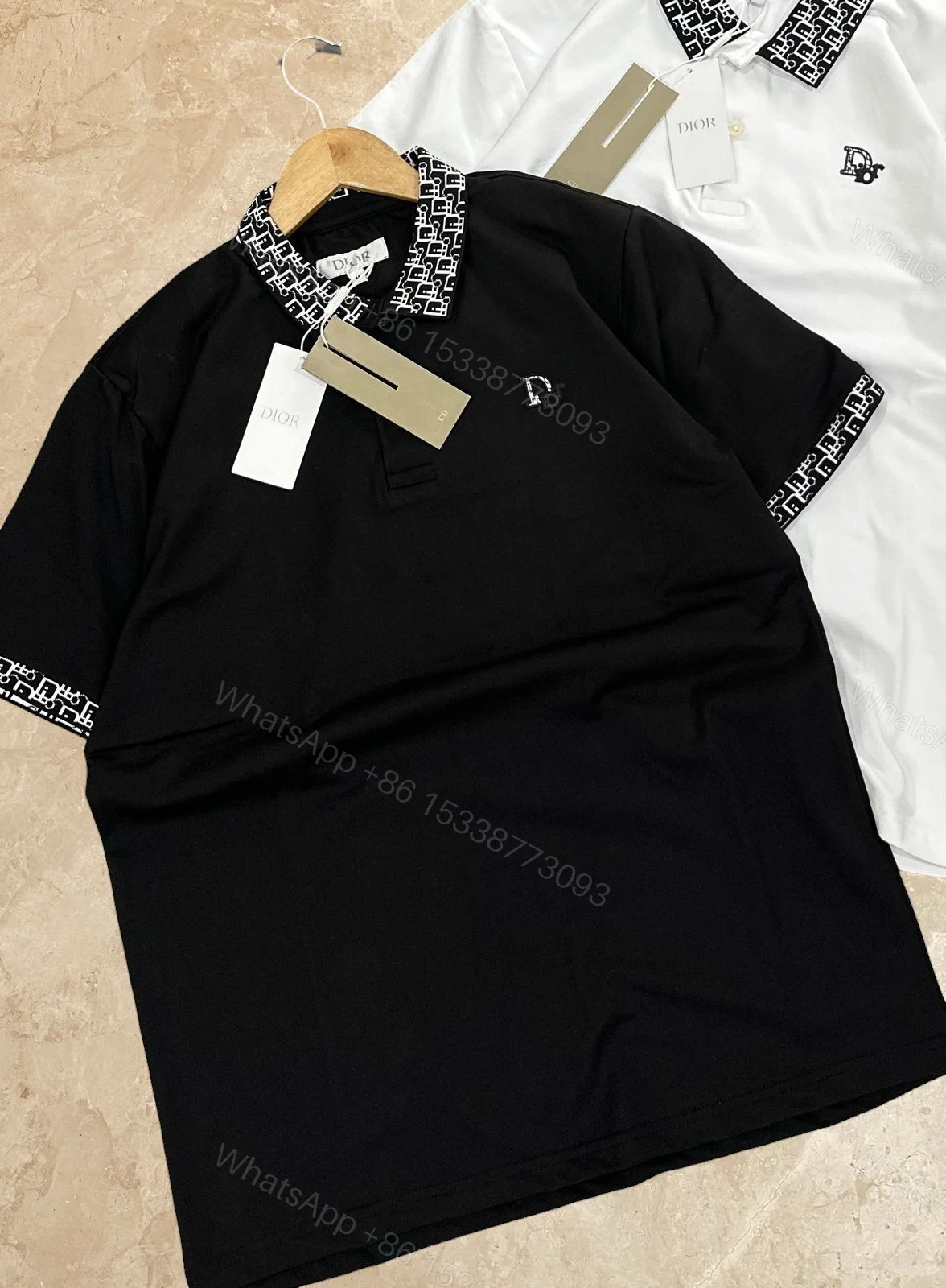 View 5 of Premium Dior First Copy Polo Shirt for Men – Luxury Logo Pattern Collar | Black & White