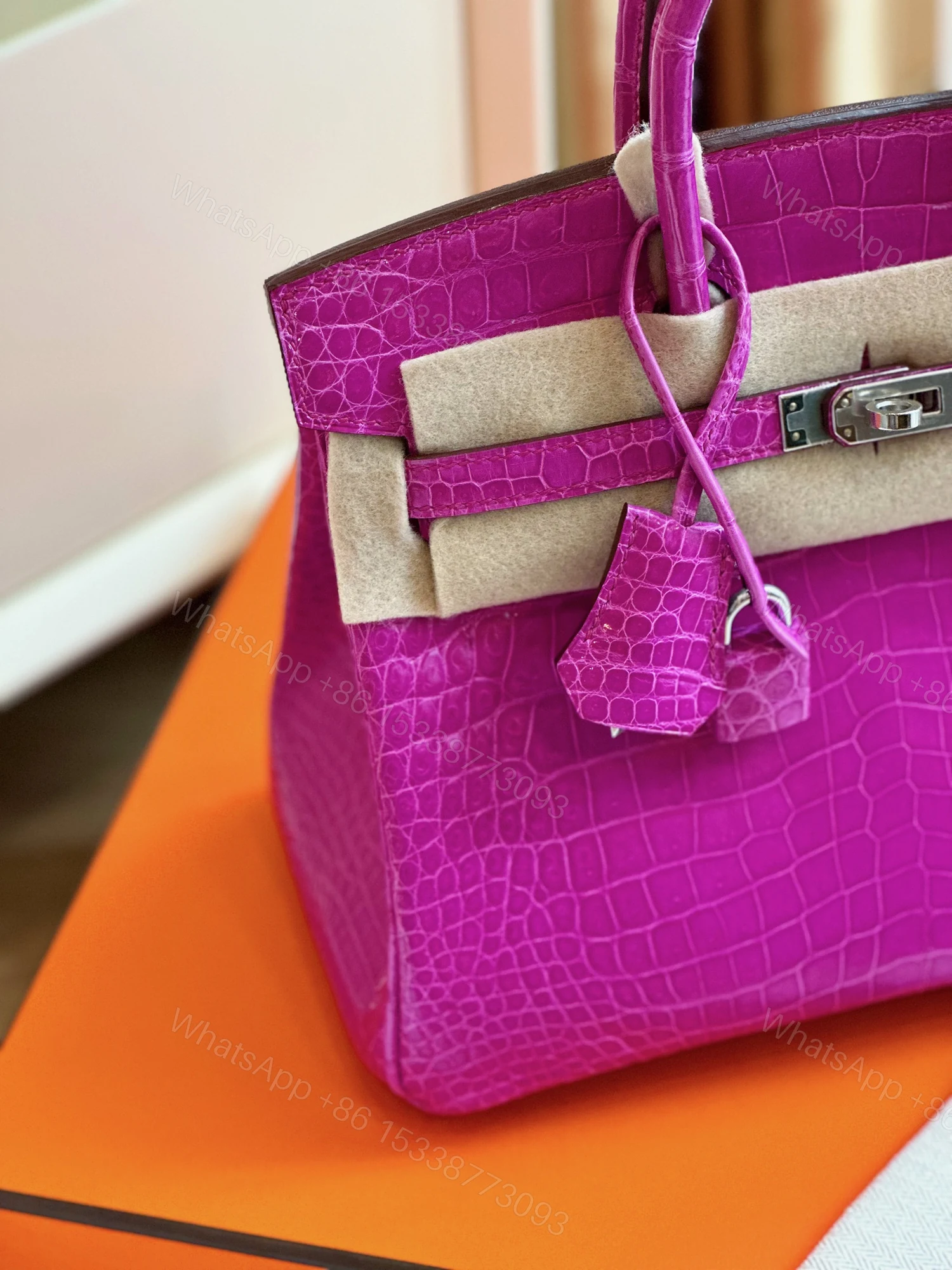 View 5 of Hermes Birkin 25 Purple Genuine Crocodile Leather Palladium Hardware