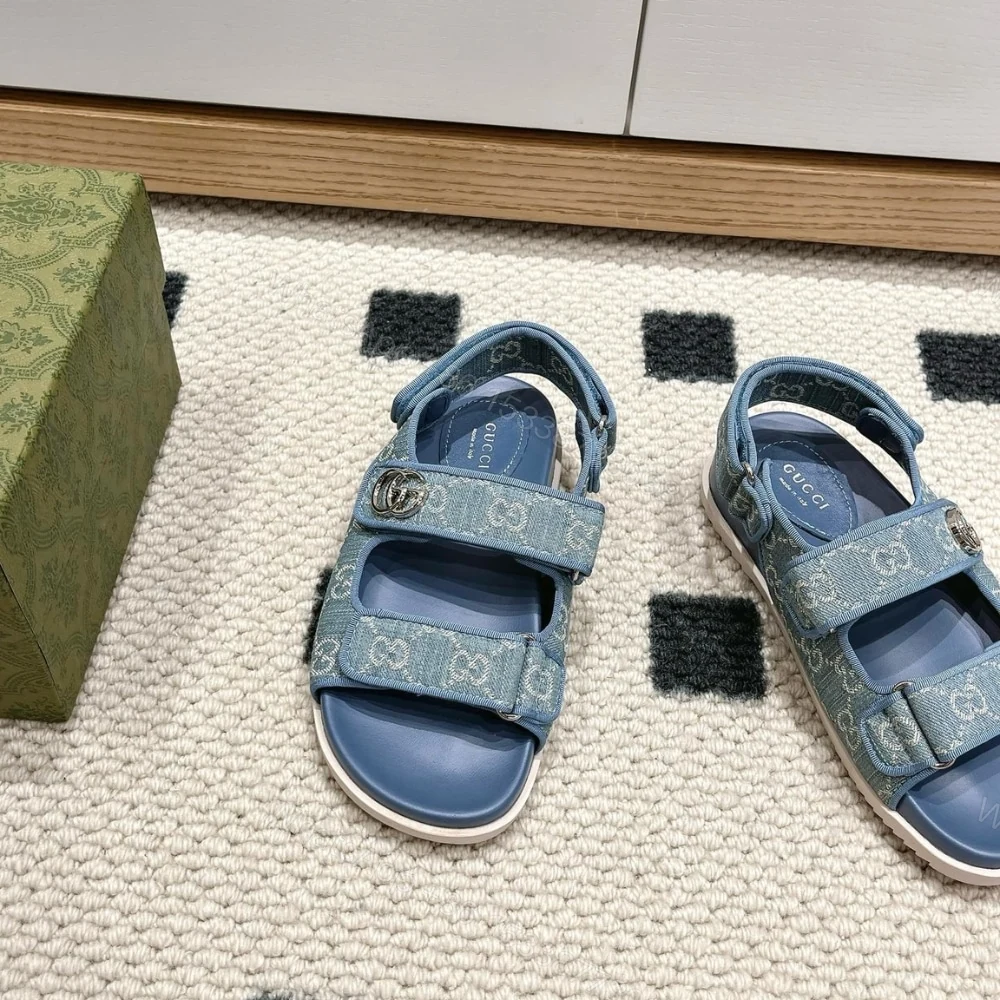View 4 of GUCCI DOUBLE G GG DENIM SANDAL DENIM BLUE