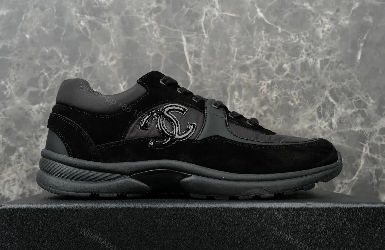 View 6 of Black Leather Velvet Low-Top Sneaker – Luxury Essentials