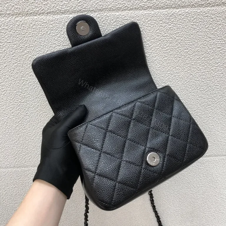 View 2 of Black Quilted Faux-Leather Chain-Shoulder Bag â€” Classic CC-Logo, Compact Elegance