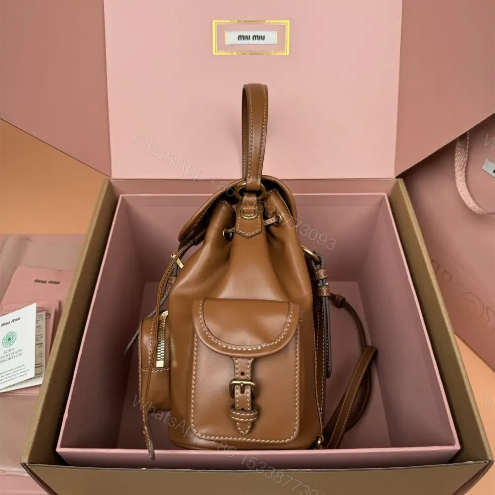 View 4 of 高仿miumiu*5BZ043牛皮雙肩包棕色小號免檢版