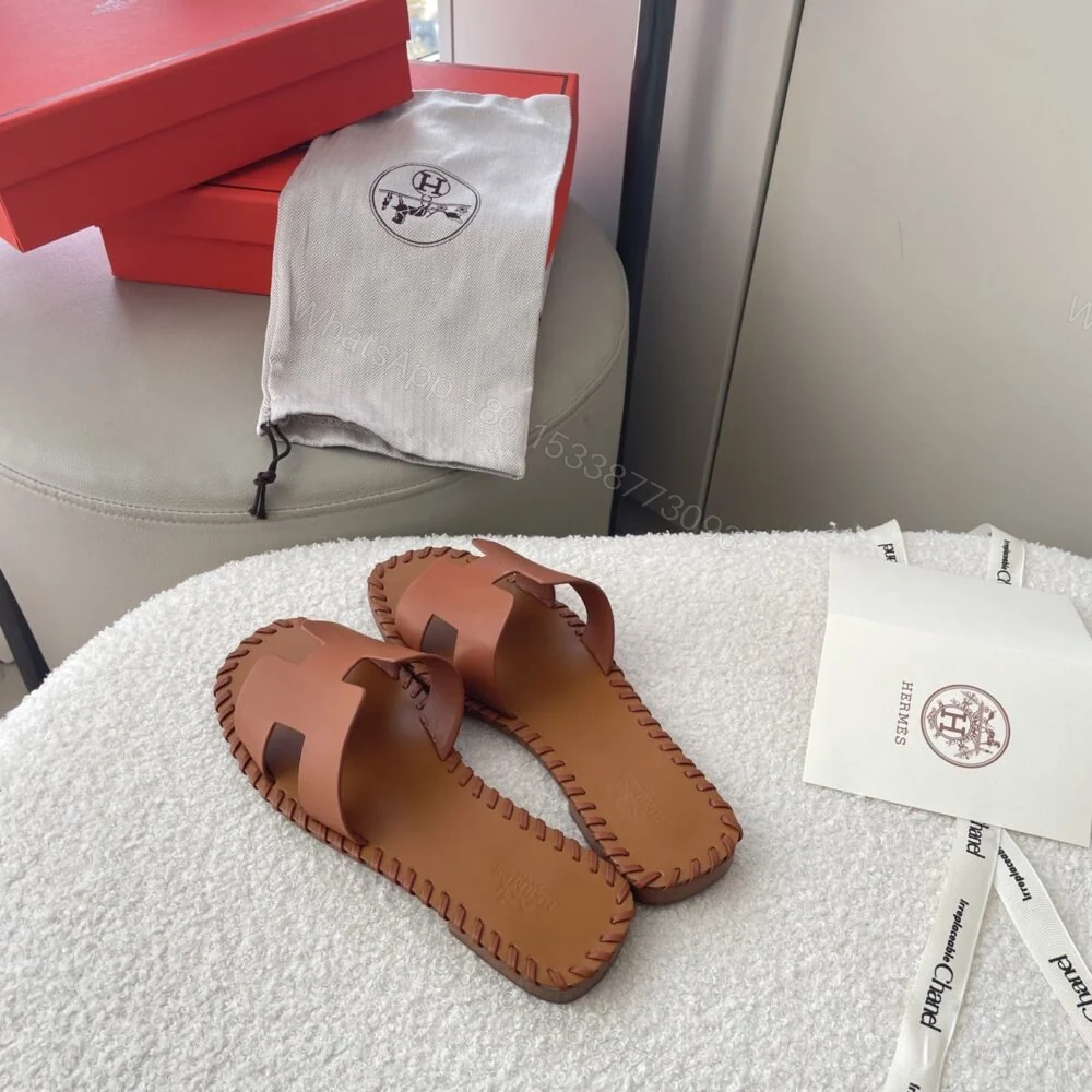 View 2 of Hermes Oran Sandals Stitching In Brown