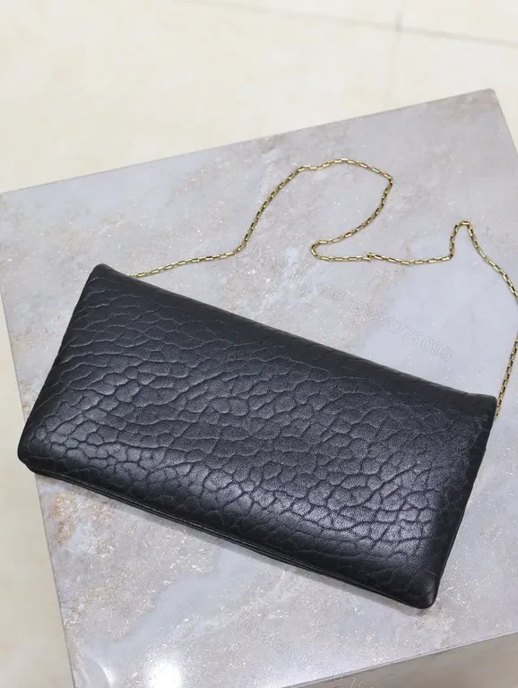 View 7 of Chic Leather Clutch with Gold Chain â€” Quiet Luxury Evening Bag