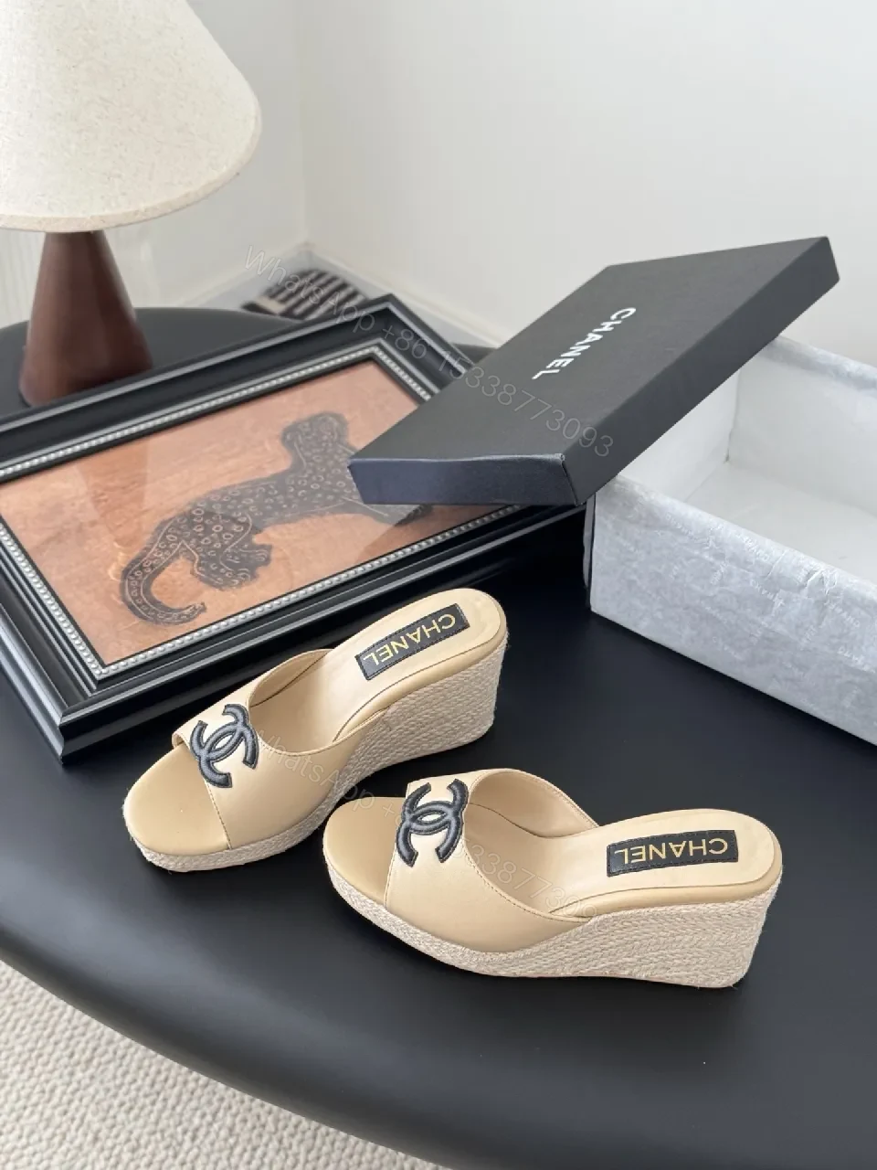 Beige Leather Wedge Mules – Subtle Logo Elevation Shoes — view 1