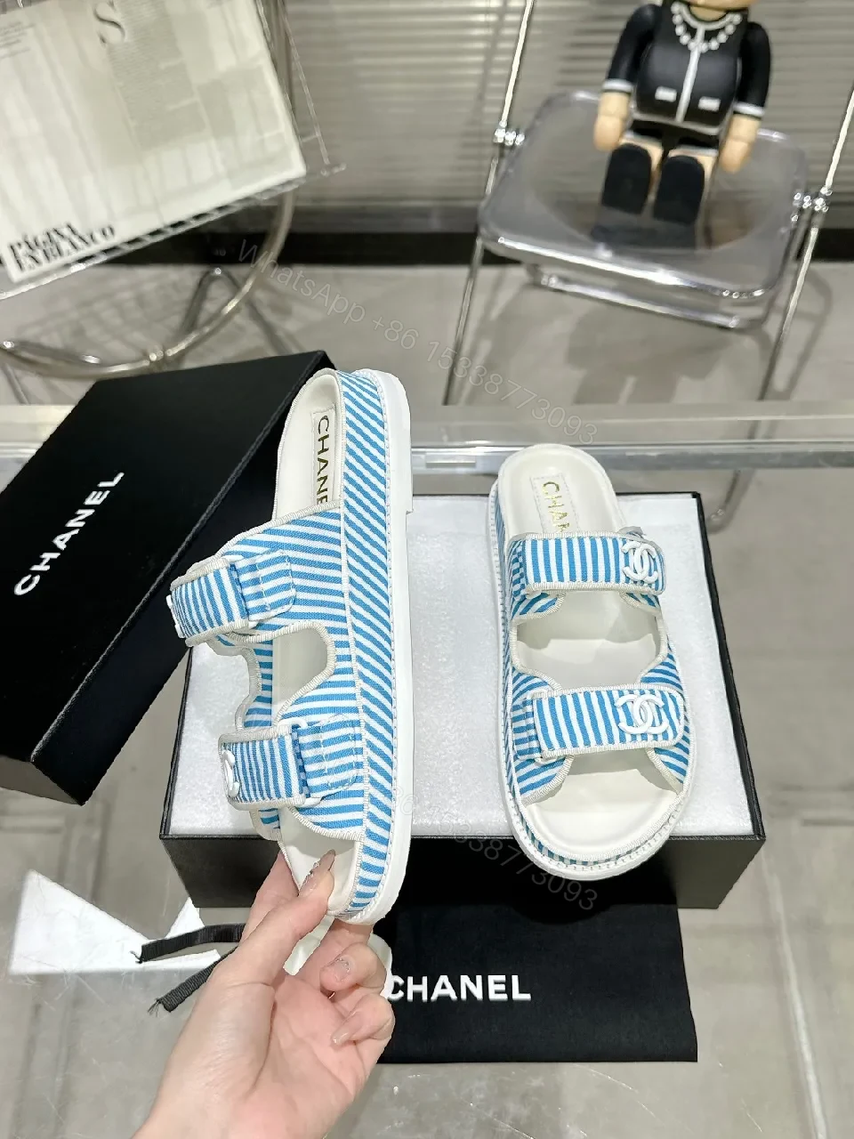 View 4 of Blue Striped Sandals: Casual Luxe Comfort