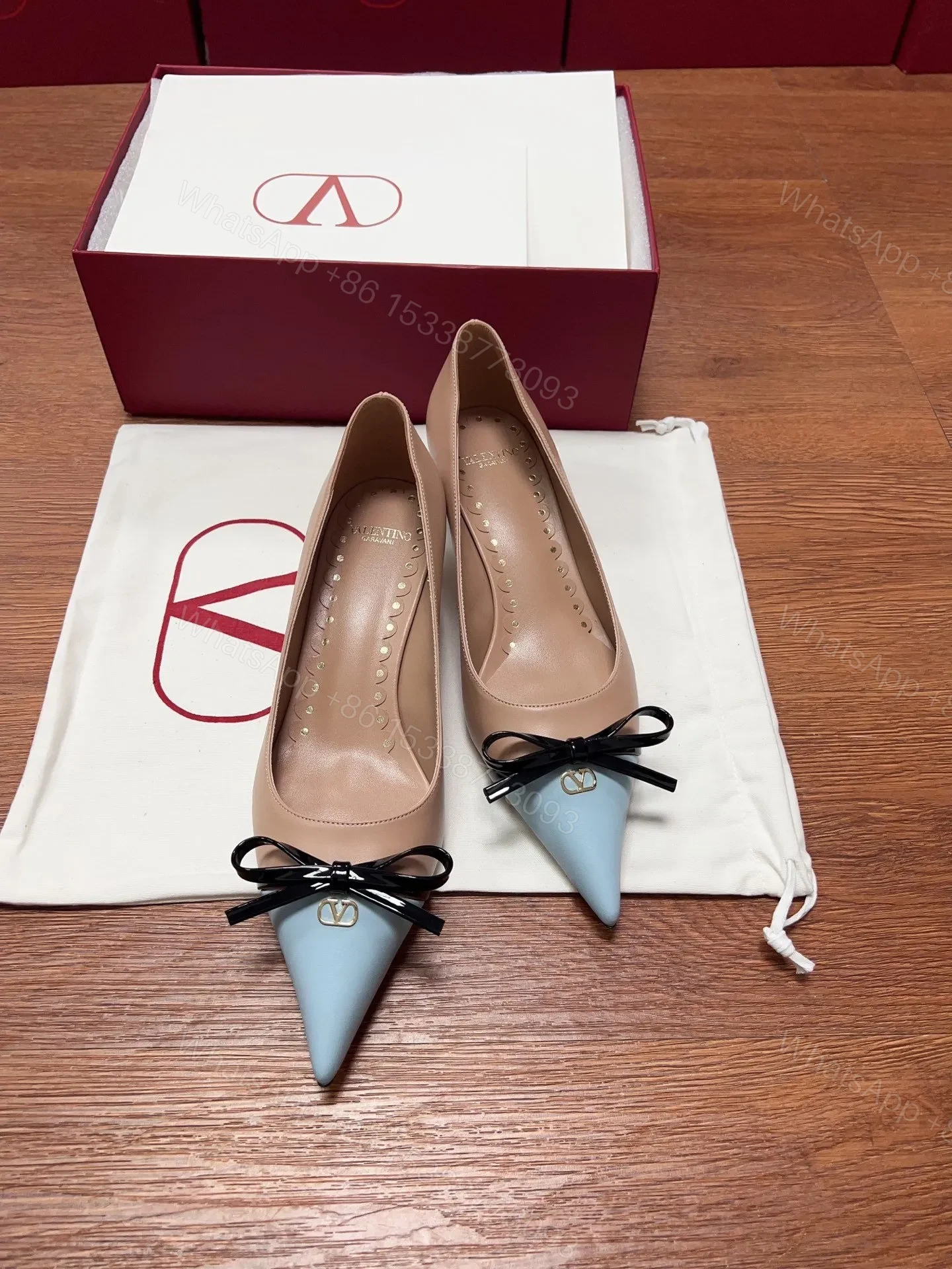 Valentino Women Beige And Light Blue Leather Pumps — view 1