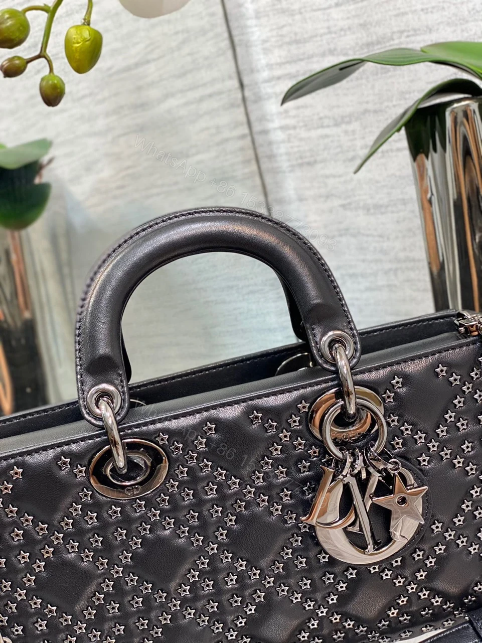 View 4 of Dior D-Joy Super Premium Black Handbag With Star Studs 26cm