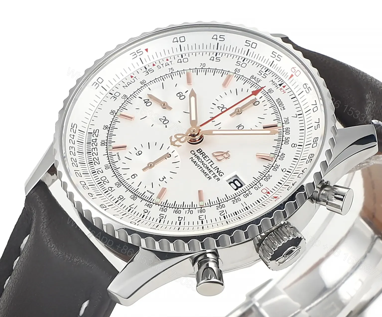 View 5 of Breitling Navitimer B01 Chronograph 43mm Stainless Steel Watch with Black Leather Strap