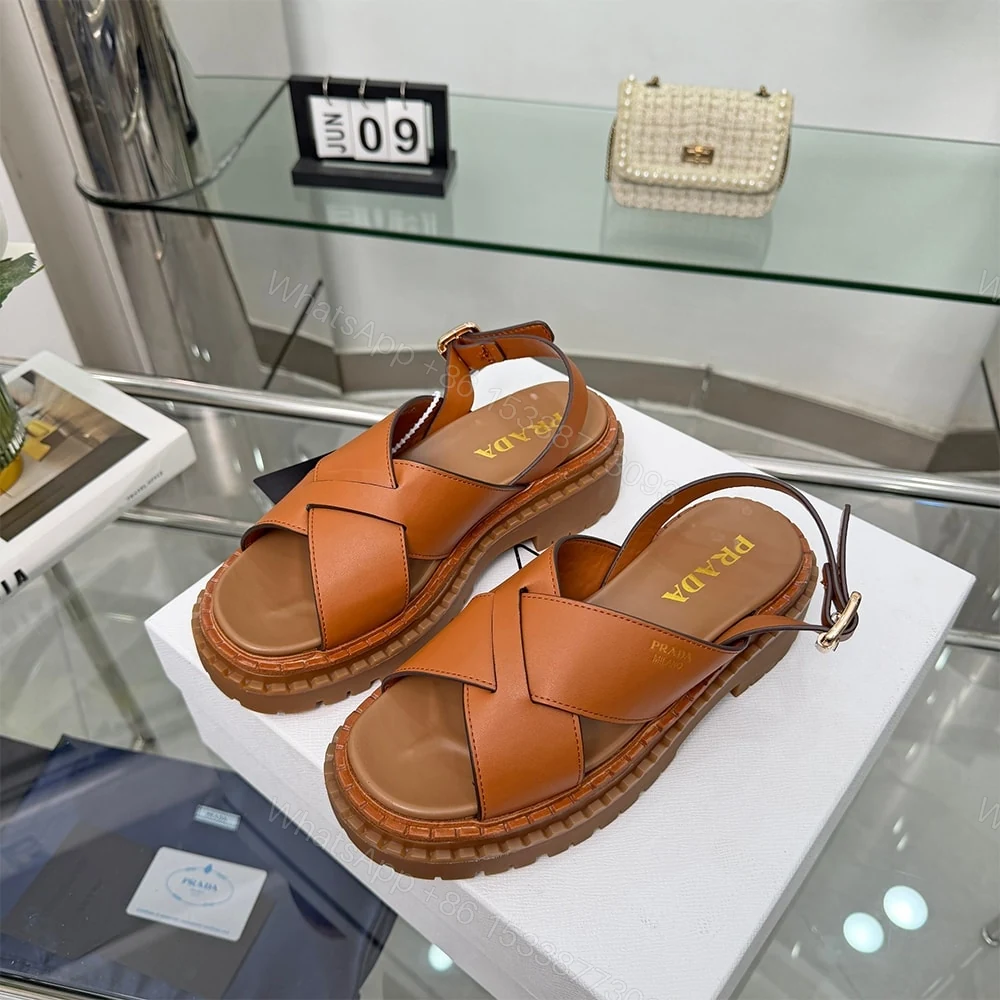 View 5 of PRADA Crisscross Leather Sandals 683026
