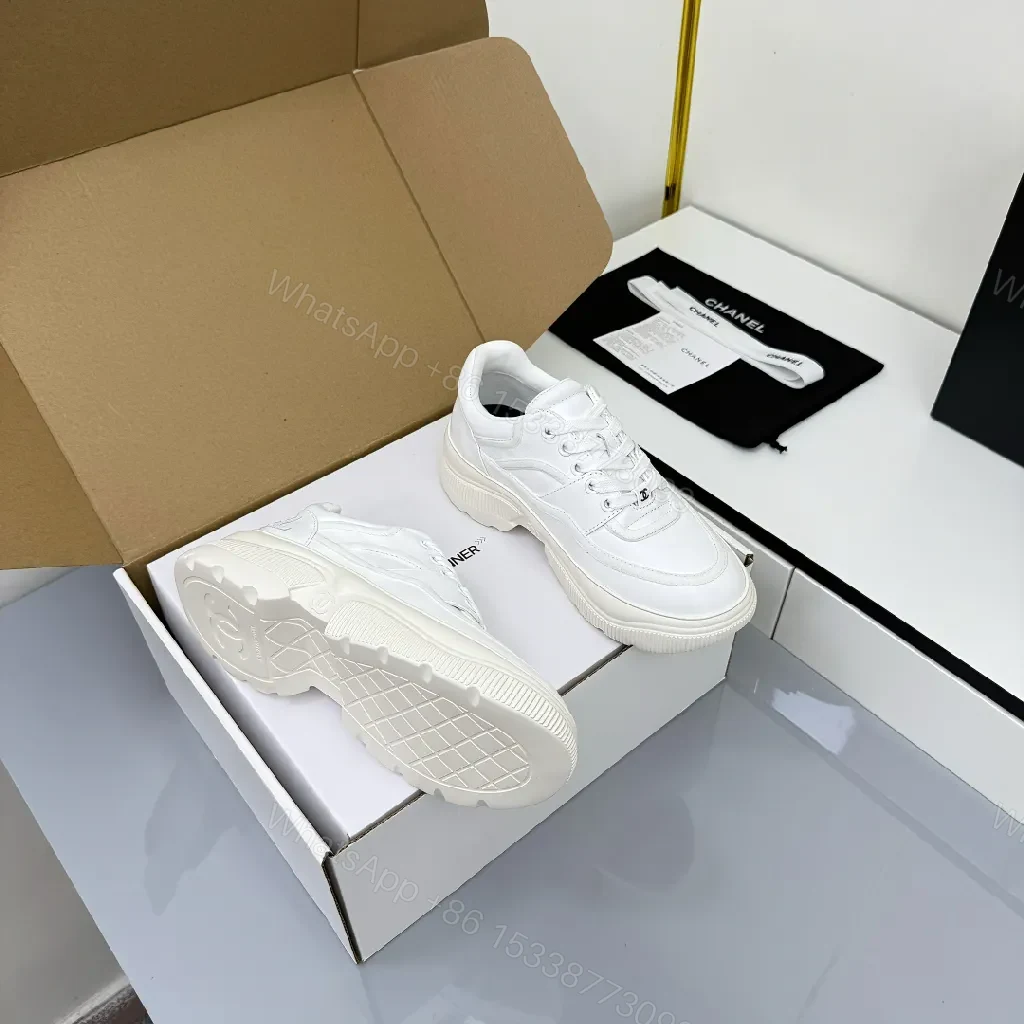 View 8 of White Leather Chunky-Sole Sneakers + Cushioned Comfort + Sneakers