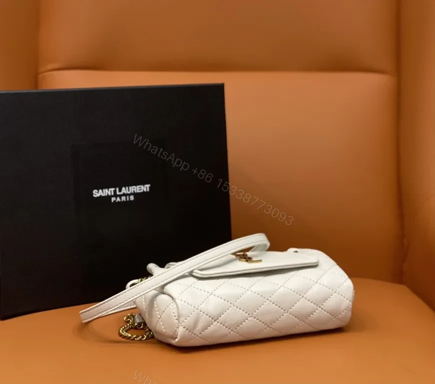 View 5 of Quilted White Calfskin Mini Crossbody, YSL-Style Luxe