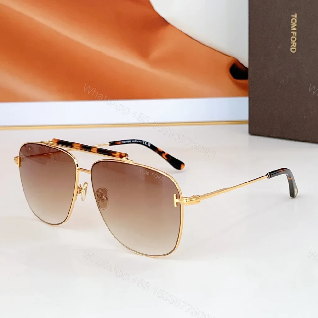 View 7 of Gold-Tone Aviator Sunglasses with Brown Gradient Lenses, Modern Detail, Slim Frames