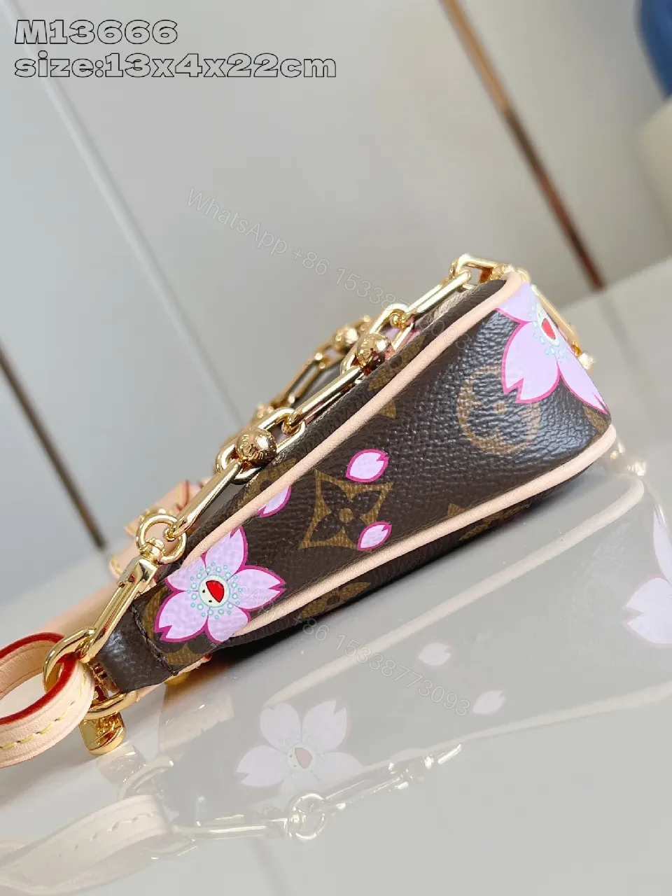 View 4 of Floral Pink Leather Satchel - Chic Velvet-Trim Handbag