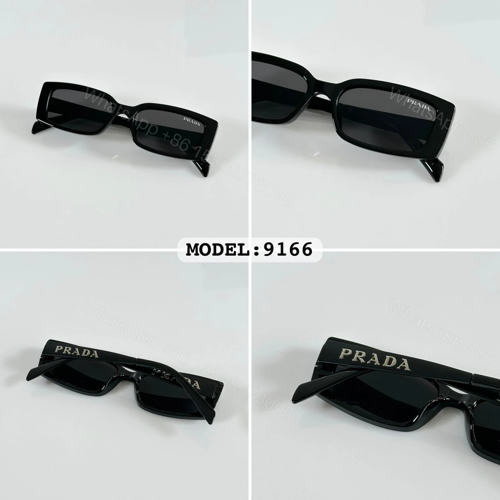 View 3 of Prada 9166 Rectangular Black Sunglasses