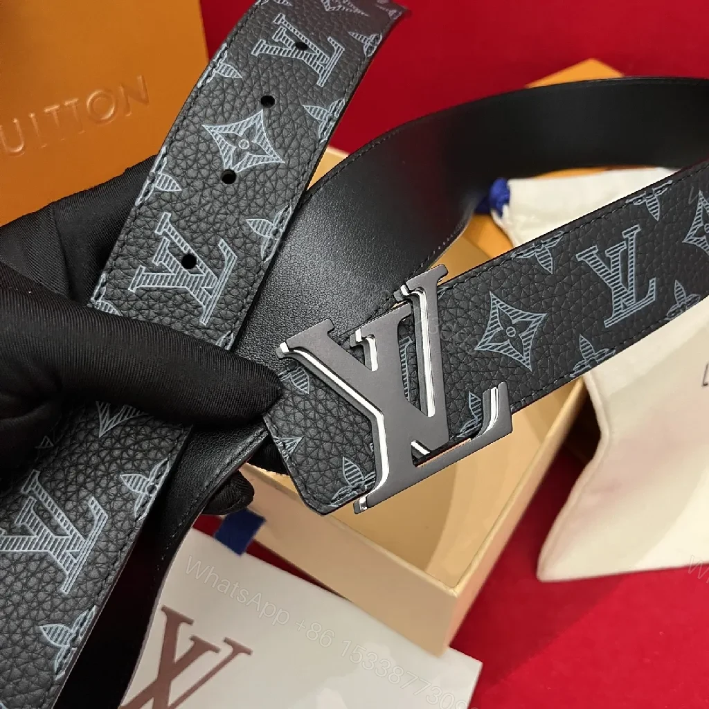 View 3 of Monogram Leather Belt with Silver Buckle - Classic Black