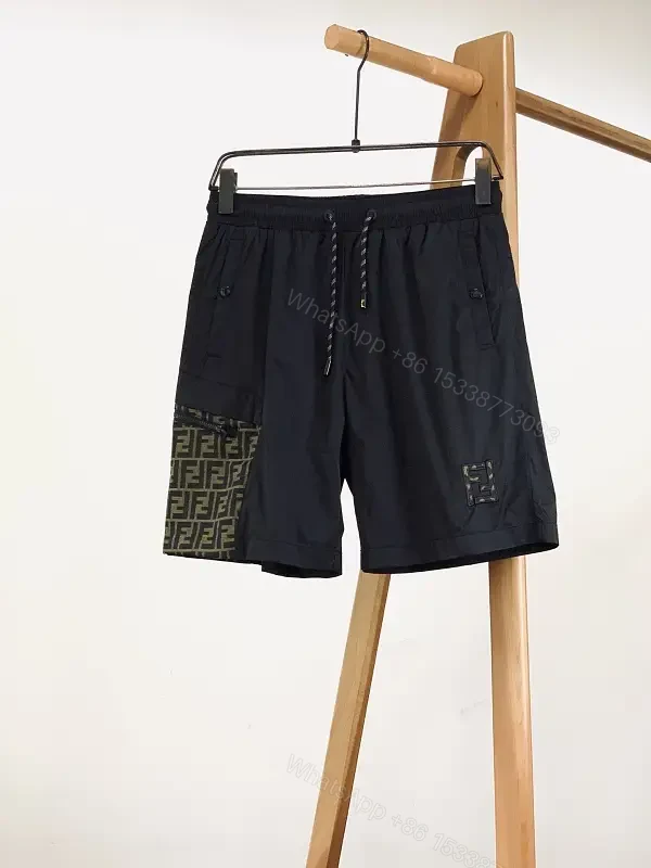 Black Nylon Swim Shorts Fendi-Pattern Patch Drawstring Waist Quick-Dry Shorts — view 1