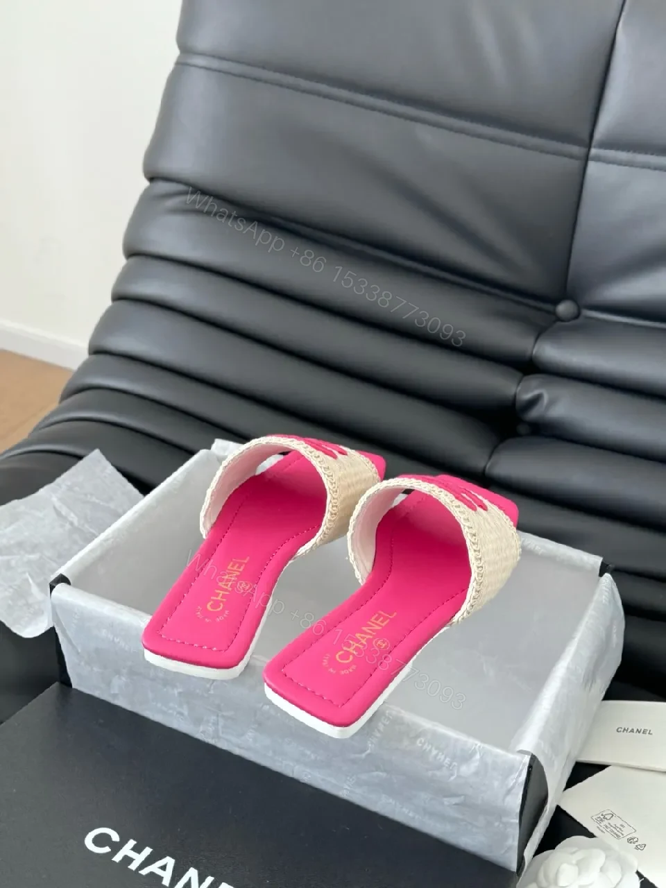 View 9 of Vivid Pink-Accent Woven Slide with Cushioned Comfort
