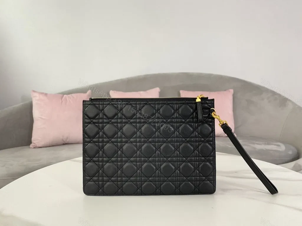 View 4 of Chic Quilted Leather Clutch with Gold Hardware â€“ Black