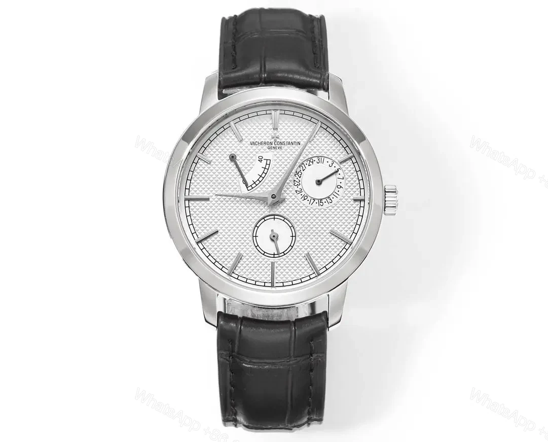 GS Factory Vacheron Constantin Traditionnelle Mechanical Watch 83520/000R-9909 – Silver Dial, Black Leather Strap, 40mm Case, Power Reserve, Date, and Day Display — view 1