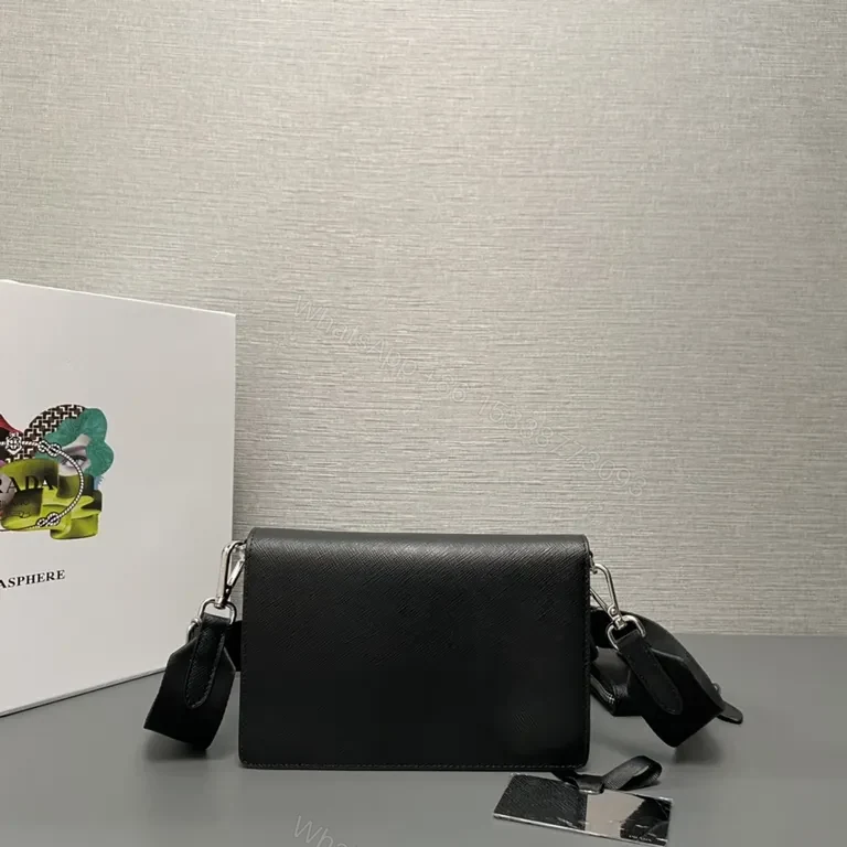 View 3 of Chic Black Leather Crossbody Bag - Prada Milano Style, Compact Luxury