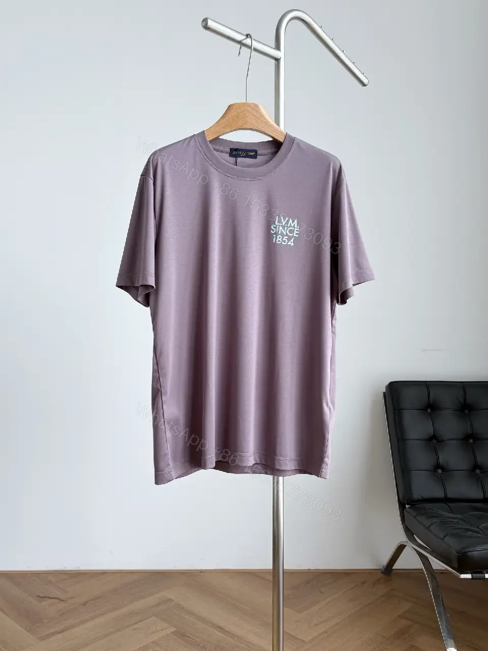 View 8 of Dusty Mauve Oversized T-Shirt, Soft Cotton Knit, Crew Neck, No Pattern, LVM Graphic Front