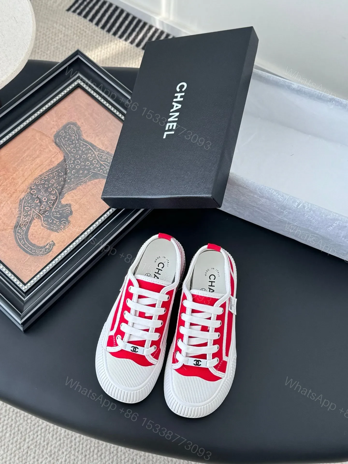 Chanel Women Red Canvas And Rubber Sneakers — view 1