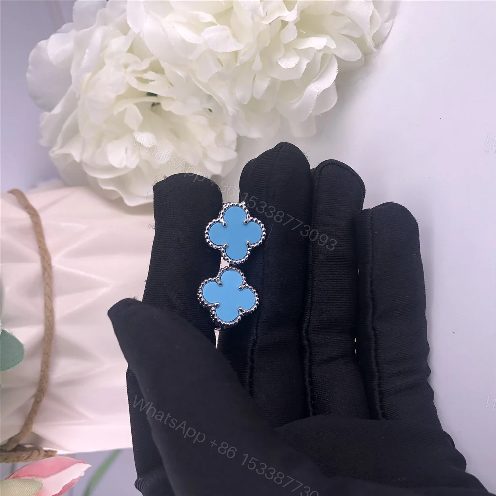 View 3 of Van Cleef & Arpels 18K White Gold Vintage Alhambra Earrings Turquoise