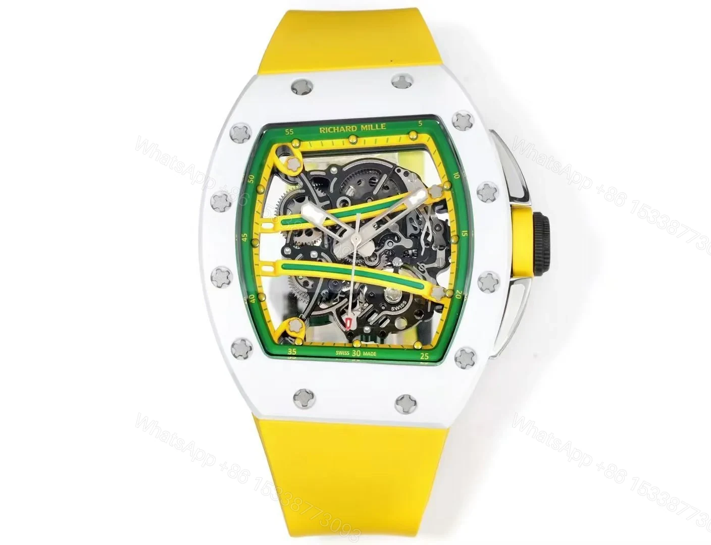 Richard Mille RM61-01 Watch Yellow Strap TZP-N Zirconia Ceramic NTPT Carbon Fiber Skeleton Dial RMUL2 Manual Winding Movement Suspended Bridge Sports Edition RM61-01-YLS-TZP-RMUL2 — view 1