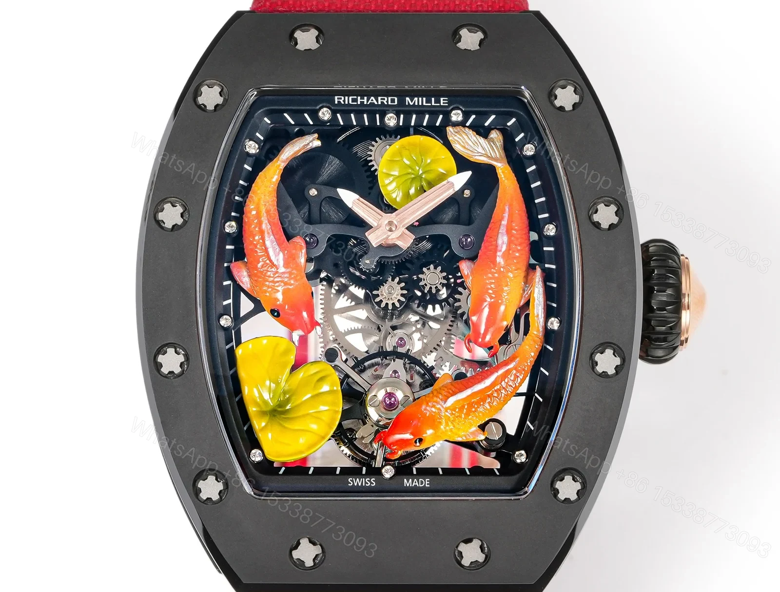View 6 of Richard Mille RM S10 Koi Tourbillon Watch Red Gold Diamond Koi Oriental Art Skeleton Dial Mechanical Luxury TimepieceRM-S10-KOI-DGT-LUX
