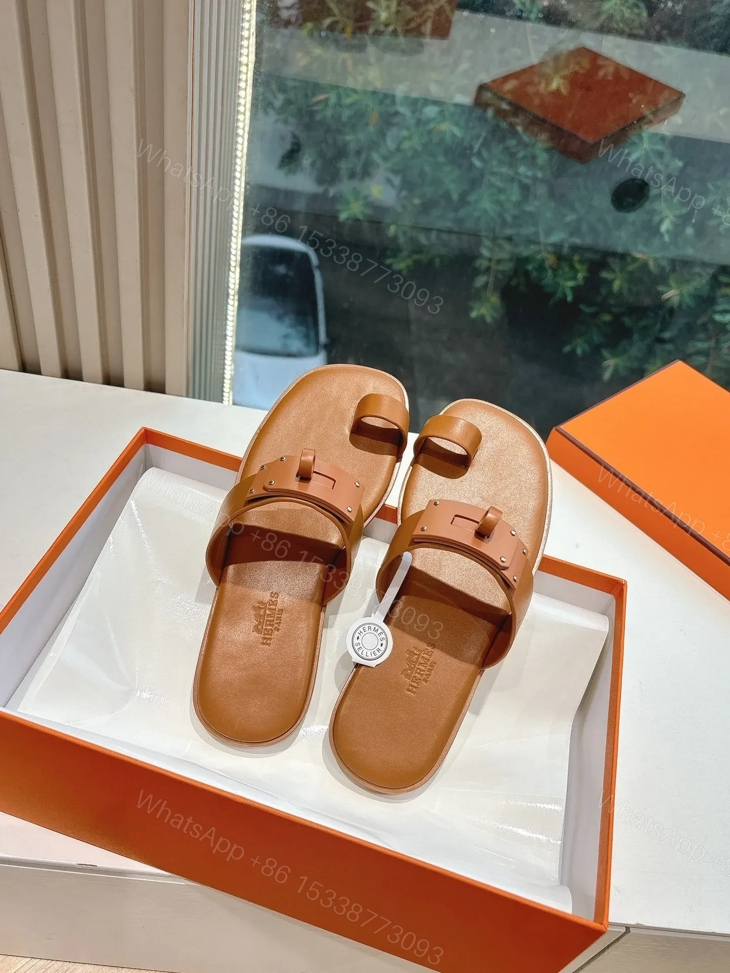 View 5 of Hermes Women Tan Leather Sandals