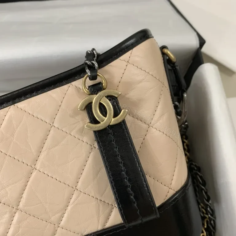 View 4 of Chanel-Inspired Quilted Mini Bag: Nude & Black, Chain Charm