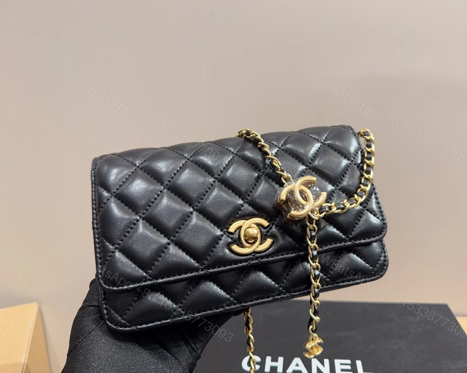 View 4 of CHANEL DIAMOND BALL LAMBSKIN BLACK