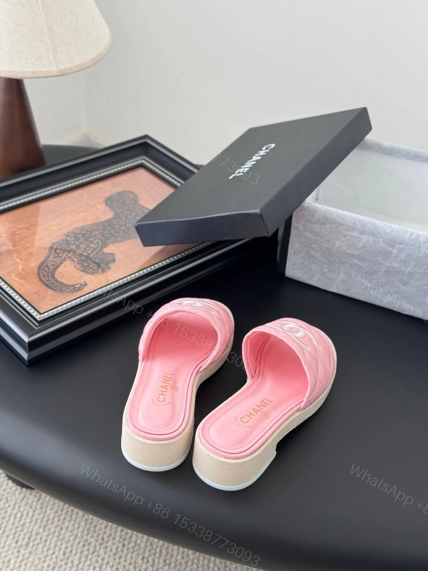 View 6 of Chanel Women Pink Quilted Leather Slides