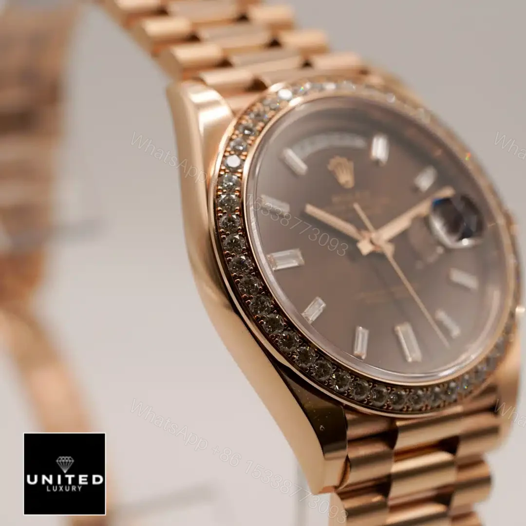 View 8 of Rolex Day-Date 228345RBR Chocolate Dial Diamond Bezel Replica