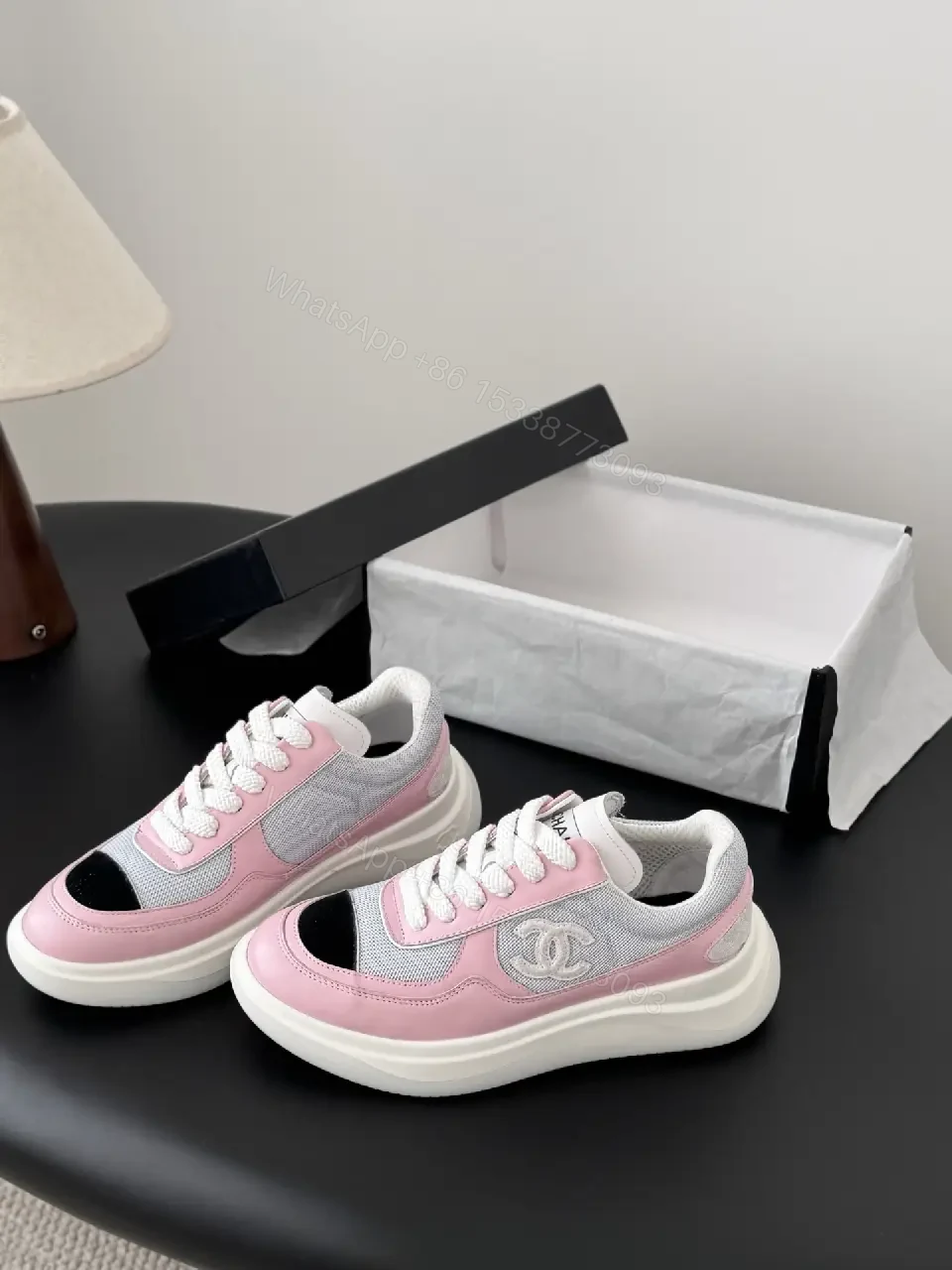View 2 of Pastel Pink Denim Chunky-Soled Sneakers with Luxe Comfort