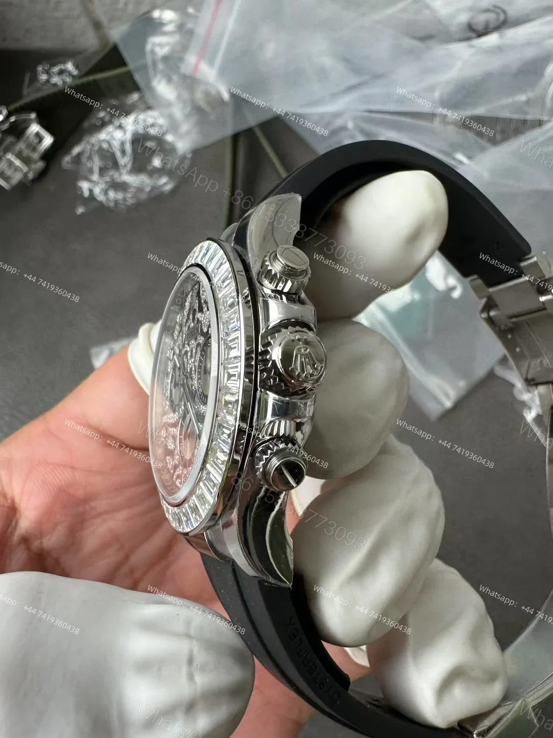 View 7 of Rolex Daytona 116589TBR 1:1 Replica – 18K Platinum-Plated Eye of the Tiger Diamond Dial Super Clone 4130