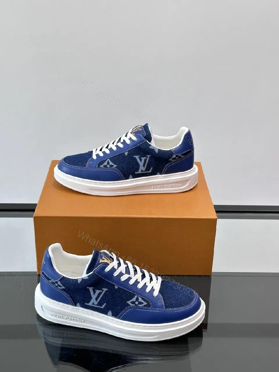 View 3 of Navy Denim Low-Top Sneakers: Luxe Street-Ready Comfort