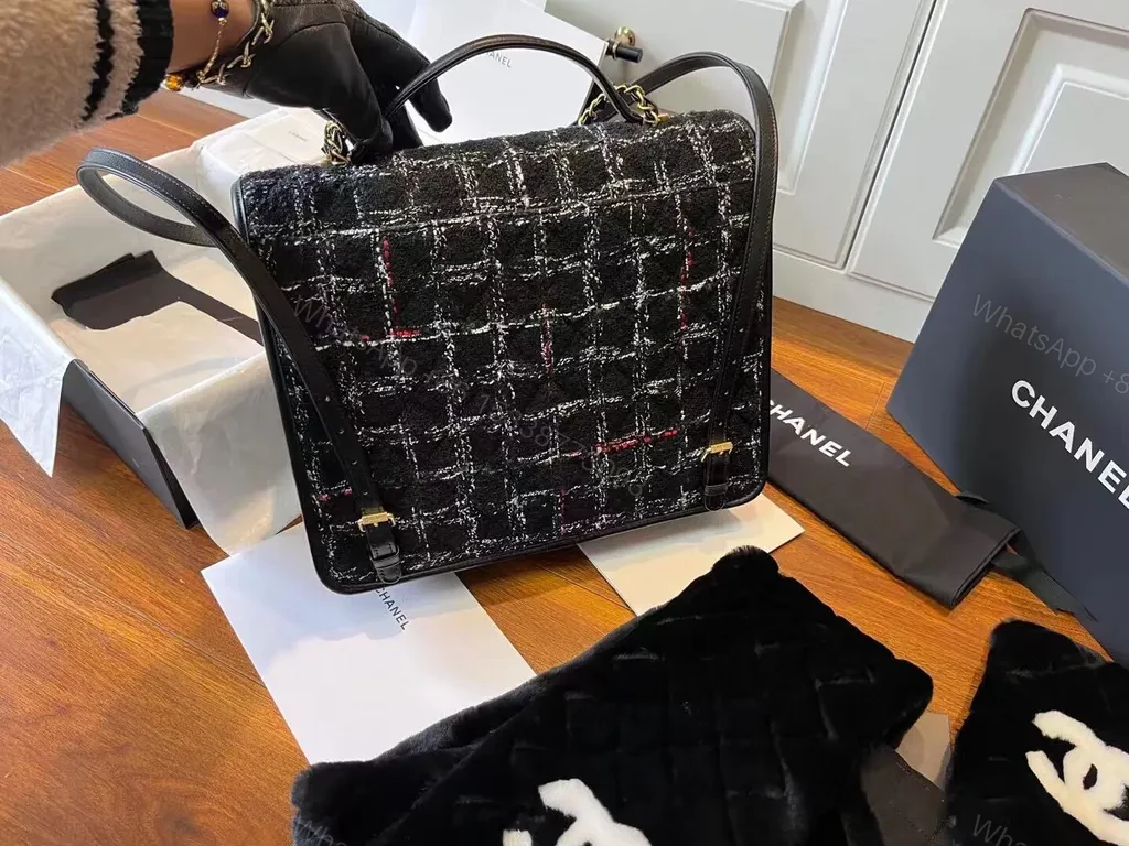 View 3 of Chic Tweed Satchel with Gold CC Hardware - Luxe Satchel